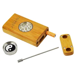 COURNOT Piroga in bambù naturale Set per fumo di tabacco Custodia in bambù con mini smerigliatrice + Scovolino in metallo + Piroga in ceramica One Hitter 3 in 1