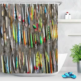 72 '' Kullanılmış Balıkçılık Lures Eski Ahşap Çit Banyo Su Geçirmez Kumaş Duş Perdesi Polyester 12 Kanca Banyo Aksesuarı Setleri Y200108