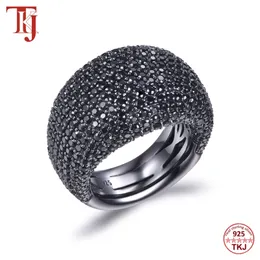 TKJ Fashion Black Spinel Ring Real 925 Sterling Silver Gemstone Rings For Women Round Stones Wedding Engagement Jewelry Gift Y200321