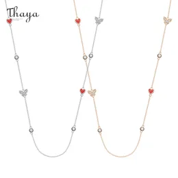 Thaya Original Design Silver Color Long 80cm Naszyjnik Kształt Kształt Emalia Rose Gold Chain Wisiorek Fine Jewelry Dla Kobiet Prezent Q0531