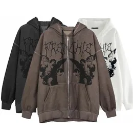 Y2K Winter Hoodies Ropa Grunge Sweatshirts Goth Tops Kleding Vintage Esthetische Emo Zip Up Sweater Fairy Jassen Jas 211223