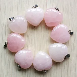 자연석 매력 30mm 심장 모양 핑크 로즈 쿼츠 펜던트 Chakras 보석 돌 맞는 귀걸이 목걸이 모듬