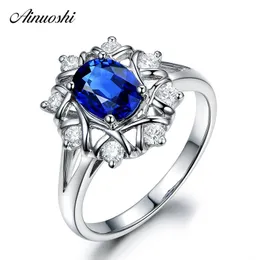 Ainuoshi 1.25 Carat Oval Corte Azul Sona Nupcial Halo Anéis 925 Sterling Prata Princesa Anniversary Anniversary Anéis Presentes Y200106