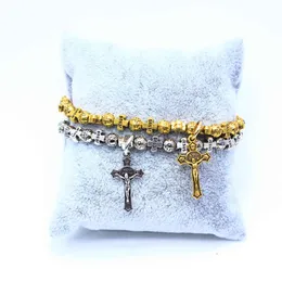 Braccaletti del Rosario con perline Rotonde inkrociate in Lega Gioielli a Mano con croce religiosa cristiana