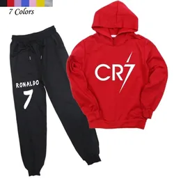 Nya ankomster pojkar flickor mode hoodies och byxor barn Ronaldo CP7 bomull Sweats Shirt Casual Byxor 201127