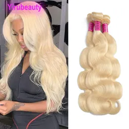 Peruvian 100% jungfruligt mänskligt hår 32 tum-42inch blond 3 buntar hårförlängningar 613# färg tre stycken kroppsvåg raka dubbel wefts remy