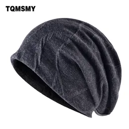 TQMSMY Casual Inverno Beanie Homens de Malha de Lãs Chapéu Suave Alongado Cluxo Duplo Camada Bonés para Homens Cap Plus Velvet Touca Caps Y201024