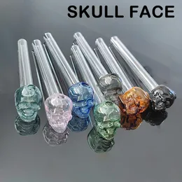 5.3 inch Skull Face Colorful Glass Oil Burner Pipe Oil Nail Burning Jumbo Pipes 10.5cm 105mm Pyrex Thick Transparent Great durable Handcraft Smoking Tubes for Smokers