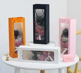 Rectangle Gift Package Bag Visible Window White Pink Black Paper Wine Flower Present Bag Birthday Festival Gift Packing Case SN5081