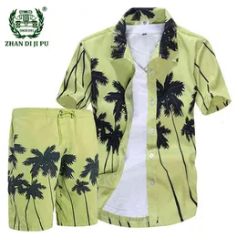 夏の半袖シャツスーツメンズファッションフローラルプリントハワイアンシャツ+ビーチショーツカジュアルビーチ衣料品セットvetement homme g1222