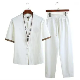 2020 Summer Mens Linen Sets Mężczyznę Męskie Jogger Jogger Stuits Długie spodnie Chiński dres dla mężczyzn 2 sztuki Zestaw 5xL1212J