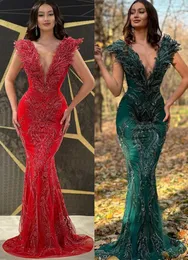 2022 Plus Size Arabski ASO EBI Luksusowy Koronki Zroszony Prom Dresses Mermaid Stylowy Wieczór Formalna Party Druga Recepcja Gowns Dress ZJ220