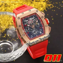 2022 A21J Automatic Mens Watch Rose Gold Skeleton Dial Big Date Red Rubber Strap 7 Styles Sports Watches Wristwatches Puretime01 011-rge5