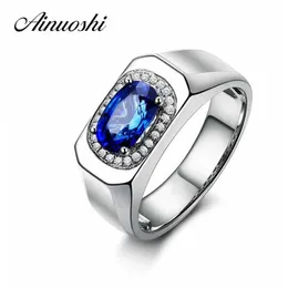 AINUOSHI Trendy 1.25 Carats Big Oval Cut Blue Sona Halo Bridal Rings Fashion 925 Sterling Silver Women Wedding Engagement Rings Y200106