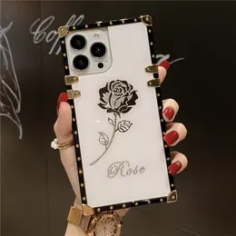 Case di telefono di moda IP 12 11 Promax XS XR XSMAX 8Plus Flower Pattern CellPhone Diamond Rhinestone per iPhone 13 Pro Max Desinger Square Case