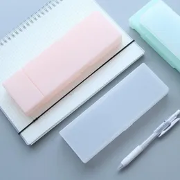 Simple Multifunction Transparent pencil case Frosted Plastic Pink Green White Blue Pencils Pens Storage Box Bag Holder School Office Stationery Supplies