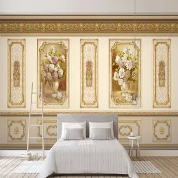 Papel de parede personalizado 3d estéreo pastoral flores douradas murais sala de estar tv sofá decoração home fundo parede pintura afrescos