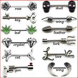 Mixed Styles Screw Nipple Tongue Shield Ring Barbell Nipple Piercing Stylish Angel Wing Flower & Cat Shaped Perforated Bar