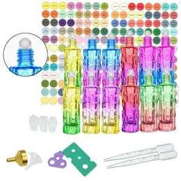 Packing Bottles 12/24 Pack 12ml Glass Roller Gradient Color Essential Oil With Ball 2 Dropper Funnel 3 Extra Ball1