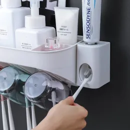 Set 4 Portaspazzolino Da Parete Con Tazze, 2-in-1 Con Drenaggio Invertito, Organizer Bagno Multifunzione, Adesivo, Colorati