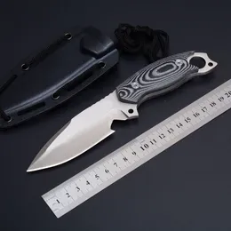 1pcs New Outdoor Survival Straight Hunting Knife 9Cr18Mov Satin Drop Point Blade Full Tang Micata Handle Fixed Blade Knives With Kydex