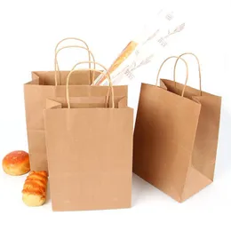 Present Wrap 20st/Lot Kraft Paper Bag med handtag Lunch Box Baked Biscuit Bread Packaging Birthday Clothing1