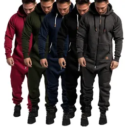 Männer Set Kausal Reine Farbe Spleißen Hoodie Jacke Männer Trainingsanzug Sportswear Hoodies Sweatshirt Hosen Jogger Anzug Overall LJ201126