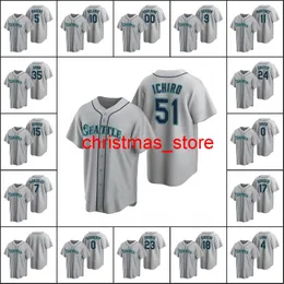 남성 여성 청소년 #51 Ichiro Suzuki 24 Ken Griffey Jr. 11 Edgar Martinez 18 Yusei Kikuchi Custom Grey Road Jersey