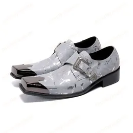 New Grey Party Men Oxford Skor Real Läder Bröllop Män Skor Square Toe Buckle Monk Dress Shoes Male Brogues