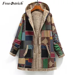 Gratis Ostrich Kvinna Jacka Fleece Coat Kvinnors Vinter Varma Outwear Print Hooded Fickor Oversize Coats Plus Size N30 201017