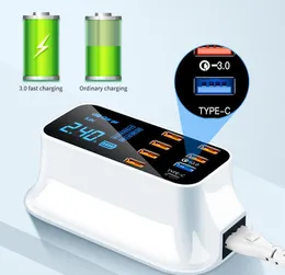 8-портовый USB-зарядное устройство HUB Quick Charge 3.0 Type-C PD LED дисплей Мульти USB Зарядное устройство мобильного телефона настольное зарядное устройство