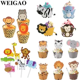 WEIGAO Lion Monkey Cake Toppers Jungle Birthday Theme Party Decor Cupcake Wrapper Cupcake Decor for Kids Birthday Party Supplies Y200618