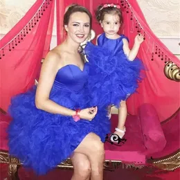 Organza Ruffles Tutu Skirt Flower Girl Dresses 2021 Jewel Neck Royal Blue Little Girls Pagant Gown Formell First Communion Dress Al8276