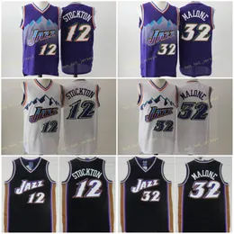 Vintage Basketball John 12 Stockton Jerseys Men Purple White Color Karl 32 Malone Jersey Vintage Uniforms All Stitched Utah Stitched
