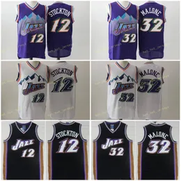 Vintage basket john 12 Stockton tröjor män lila vit färg karl 32 malone jersey vintage uniforms alla sydda utah sys