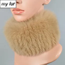 Scarves 2021 Vinter Lady Real Fur Scarf Kvinnor Varm Mjukt Stickat Elastiskt Huvudband Brand Genuine Ring