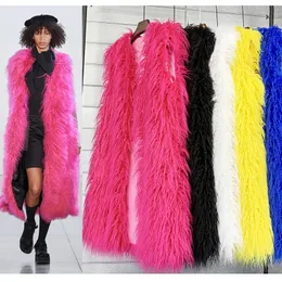 Kvinnors Fur Faux Mongolia Får Kvinnor Lång väst Färgglada Varma Plus Storlek Plush Coats Kvinnlig Jacka Höst Vinter Furry Ytterkläder