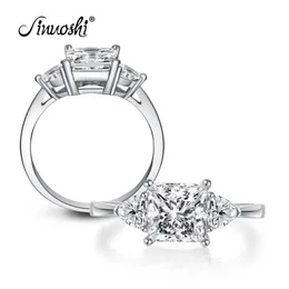 AINUOSHI Tre pietre Princess Cut Anello di fidanzamento 925 Anelli in argento sterling Gioielli da sposa Anello per le donne Band Ring Love Gift Y200106