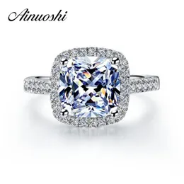 AINOUSHI Luxury 3 Carat Halo SONA Engagement Rings Princess Cut Cushion Ring 925 Sterling Silver Women Engagement Ring Y200106