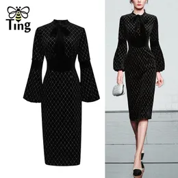 Tingfly Designer Runway Latarnia Rękaw Black Velvet Party Dinner Dresses Slim Luksusowy Glitter Plaid Casual Dress Elbise Zaulder 201127