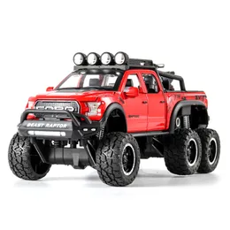1:32 Raptor F150 Big Wheel Alloy Diecasts Toy bilmodell med ljud / ljus / dragkedja billeksaker för barn Kids Xmas Presenter LJ200930