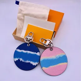 No Box Blue Pink keychain L letter Print Round Shape leather keychains car fashion Men Women key ring lanyard cute key wallet chai189K