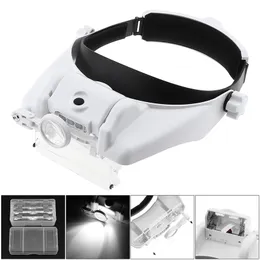 Adjustable Headband Eyeglass Magnifier Magnifying Glass Eyewear Loupe with LED Light & 6 Lens for Reading Jewelry Watch Repair T200521