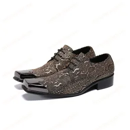 Crocodile Grain Italian Summer Shoes Men Stylish Metal Toe Dance Shoes Lace-Up Plus Size Night Club Oxford Shoes
