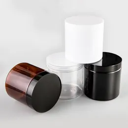 16 stücke 500g Klarer / schwarzer leerer Plastikcremeglas, 500ml Haustierflasche, kosmetische Verpackung, Topf mit weißer / schwarzen Kappe