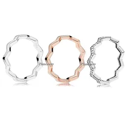 Autentisk 925 Sterling Silver Ring Tidlös Zig Zag med kristalluppsättningar för kvinnor Bröllopsfestgåva Mode Smycken