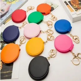 Compact Mirrors 10pcs/lot Mini PU Leather Pocket Makeup Mirror Portable Key Chain Cosmetic Double For Girls Wholesale