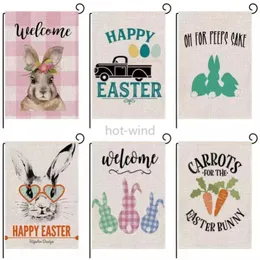 Happy Easter Bunny Flag Double Sized 12.5 X 18 Inch Spring Rabbit House Flag Yard Outdoor Decoration Burlap Xu 0117