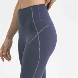 Nepoagym Pure 25 "Kvinnor Hög midja borstade Yoga byxor Strip Printing Workout Leggings Gym Pants Fitness Övning H1221