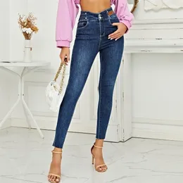 Zhisilao mode skinny jeans för kvinnor retro stretch tvättad hög midja elastiska penna smala denim byxor plus storlek 220310
